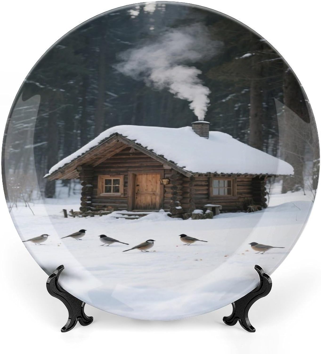 Bone China Decorative Plates Cabin in The Woods Ceramic Decorative Plate Wall Decor with Display Stand Ceramic Ornaments for Wall Hanging Decoration