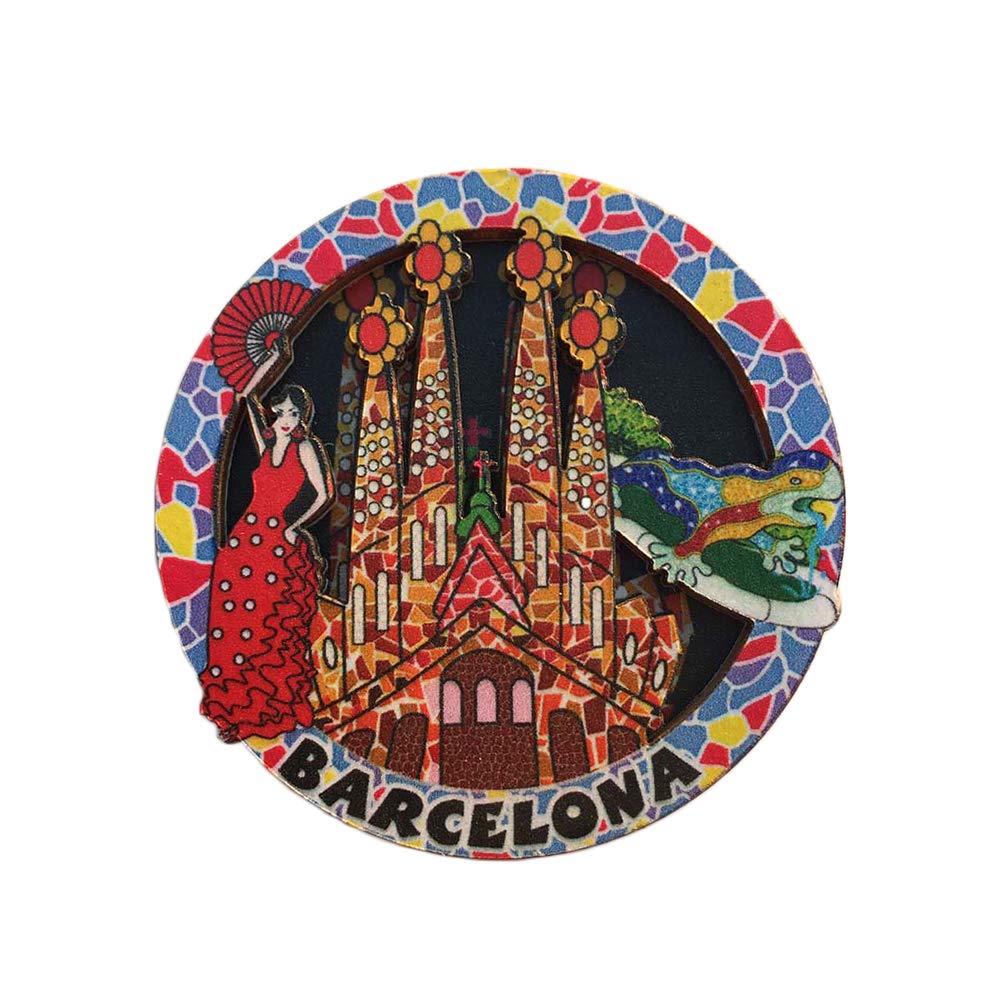 Wedarego Barcelona Spain 3D Refrigerator Magnet Souvenirs Handmade Wood Magnetic Stickers Home Kitchen Decoration,Barcelona Fridge Magnet Collection Gift