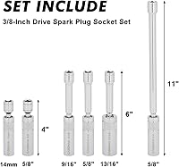 Vista 2 de CASOMAN Juego de 6 piezas de llaves de bujía magnéticas giratorias de 3/8 de pulgada, incluye vaso de 9/16 pulgadas, 5/8 pulgadas, 13/16 pulgadas
