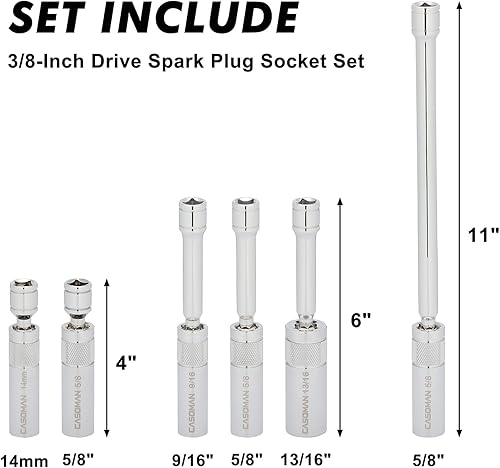Miniatura 2 de CASOMAN Juego de 6 bujías giratorias magnéticas de 38 pulgadas, incluye 916 pulgadas, 58 pulgadas, 1316 pulgadas, enchufe de 0.551 in, longitud 4