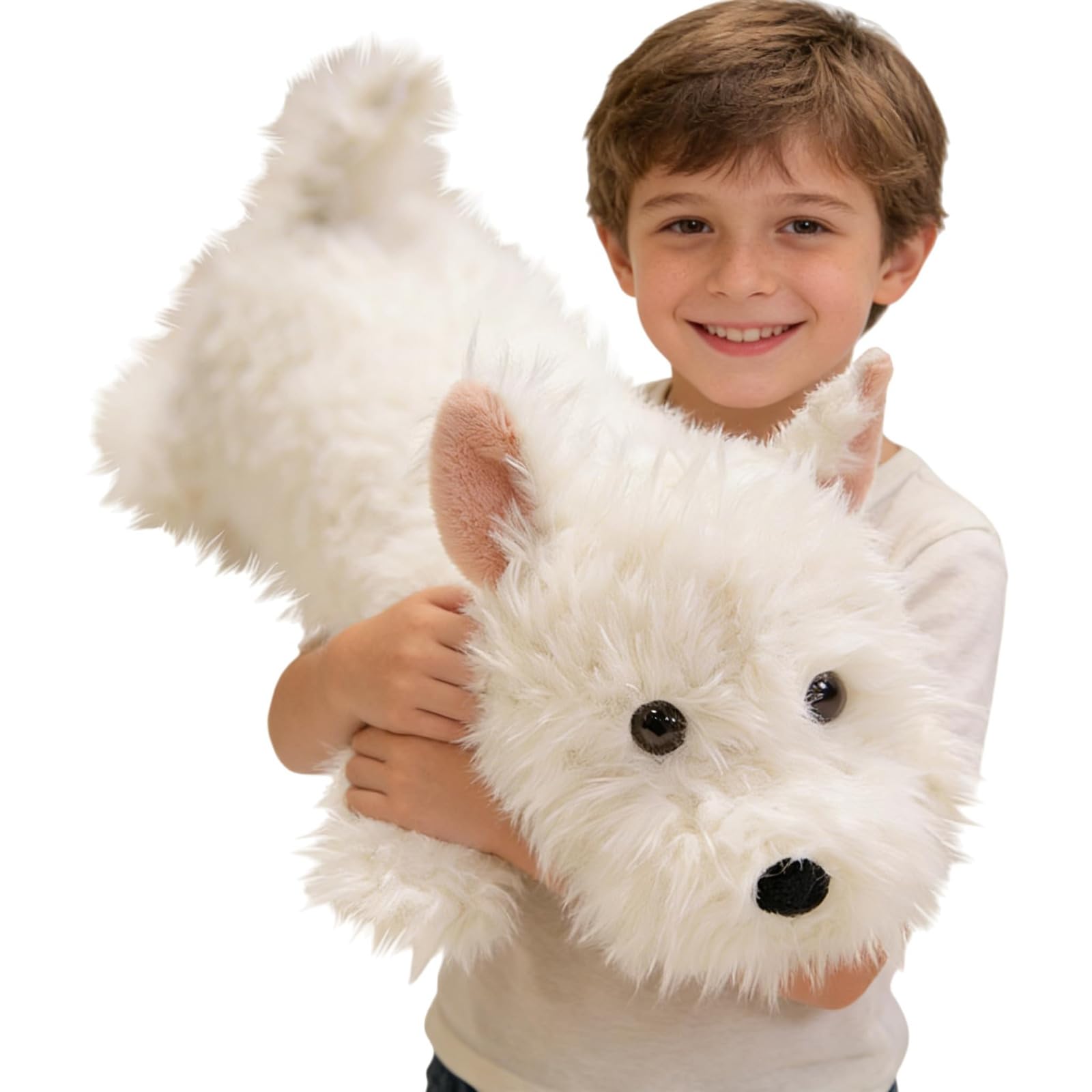 JORCEDI White Westie Puppy Plush,Adorable Soft Stuffed Dog Doll,Realistic Stuffed Animal,Soft Cuddly,Home Decoration Animal Toys,Gift for Kids, Teens & Adults (43cm)