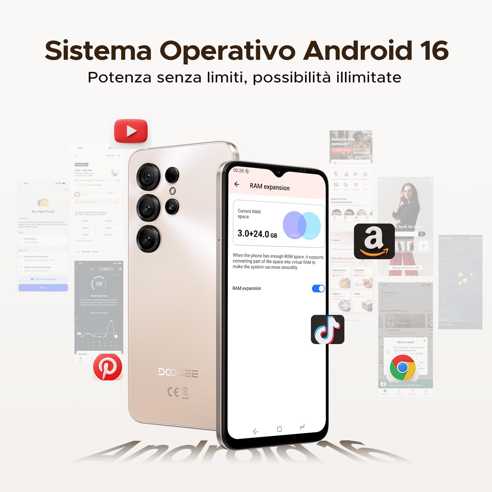 DOOGEE Note 56X Smartphone Android 16, 6150mAh, 6.56" HD+ 90Hz IPS, 24GB + 64GB/2TB TF, 4G Telefono Cellular offerta Smartphone, 8.45 mm Ultrasottile, 8MP+5MP/Dual SIM/Octa Core/Face ID/GPS, Rosa Oro