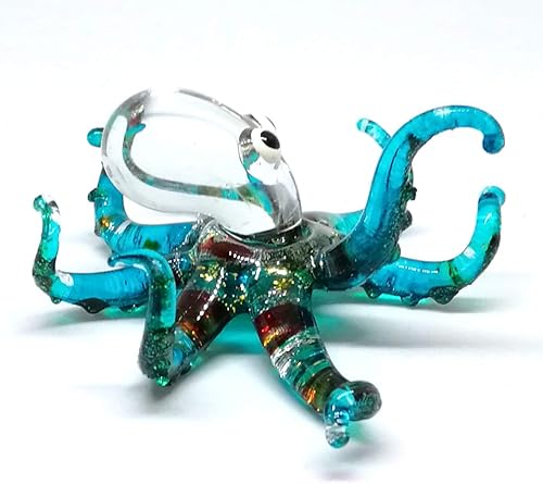 ZOOCRAFT Figura decorativa de cristal de pulpo de mar, decoración de regalo, en miniatura, soplado a mano, estilo costero azul, coleccionable para