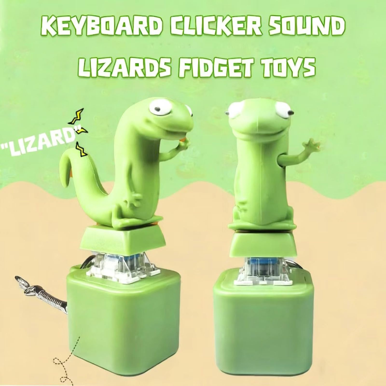 Lizard Keychain Sound – 2 Stück Eidechsen-Schlüsselanhänger Mit Knopf, Bunten Lichtern Und Geräuschen, Stressabbau Spielzeug
