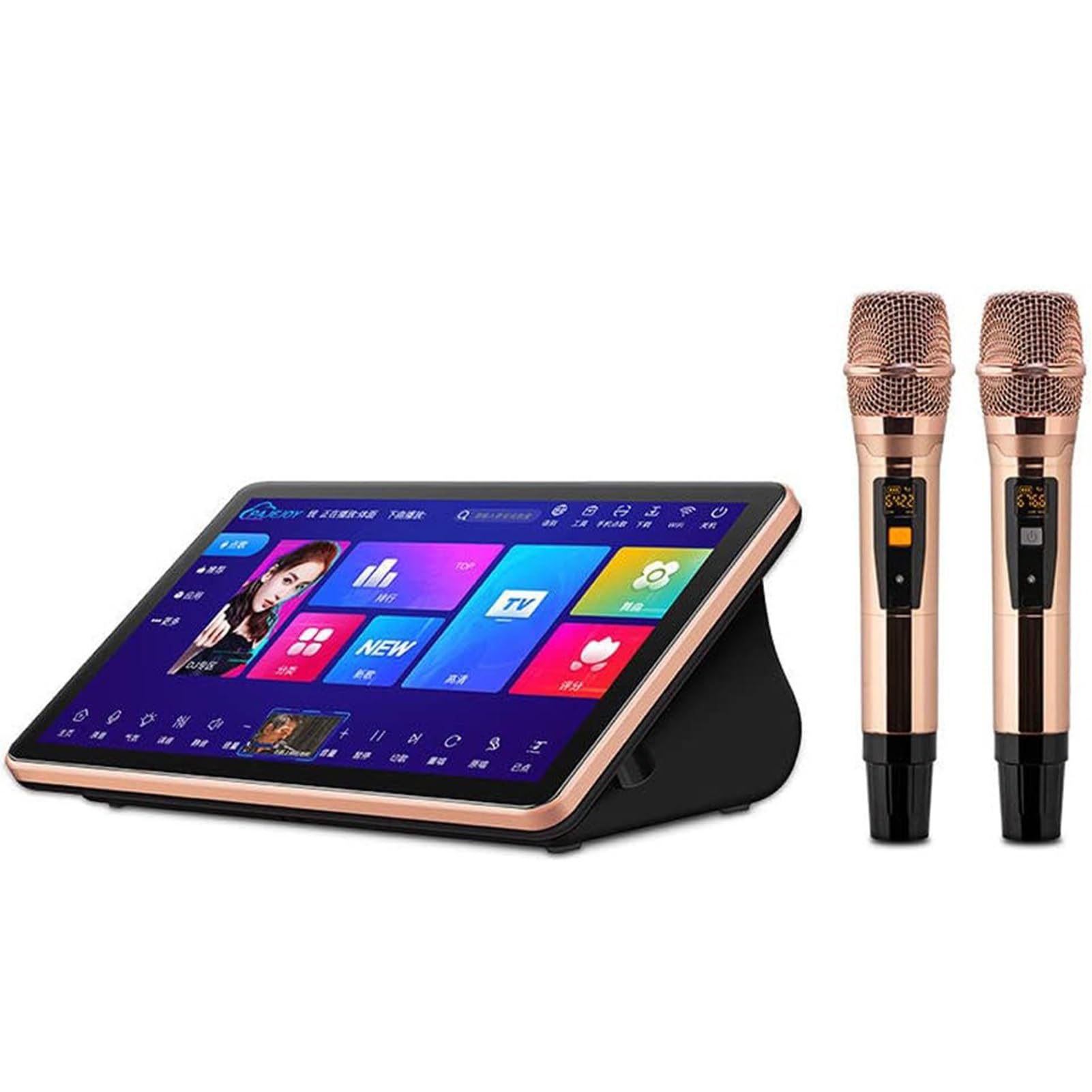 Karaoke System Desktop KTV Player 15.6 Inch Capacitive Touch Screen Karaoke Machine With Wireless Microphone, Power Amplifier Function, AI Smart Voice Control The Song Function(Color:6T)