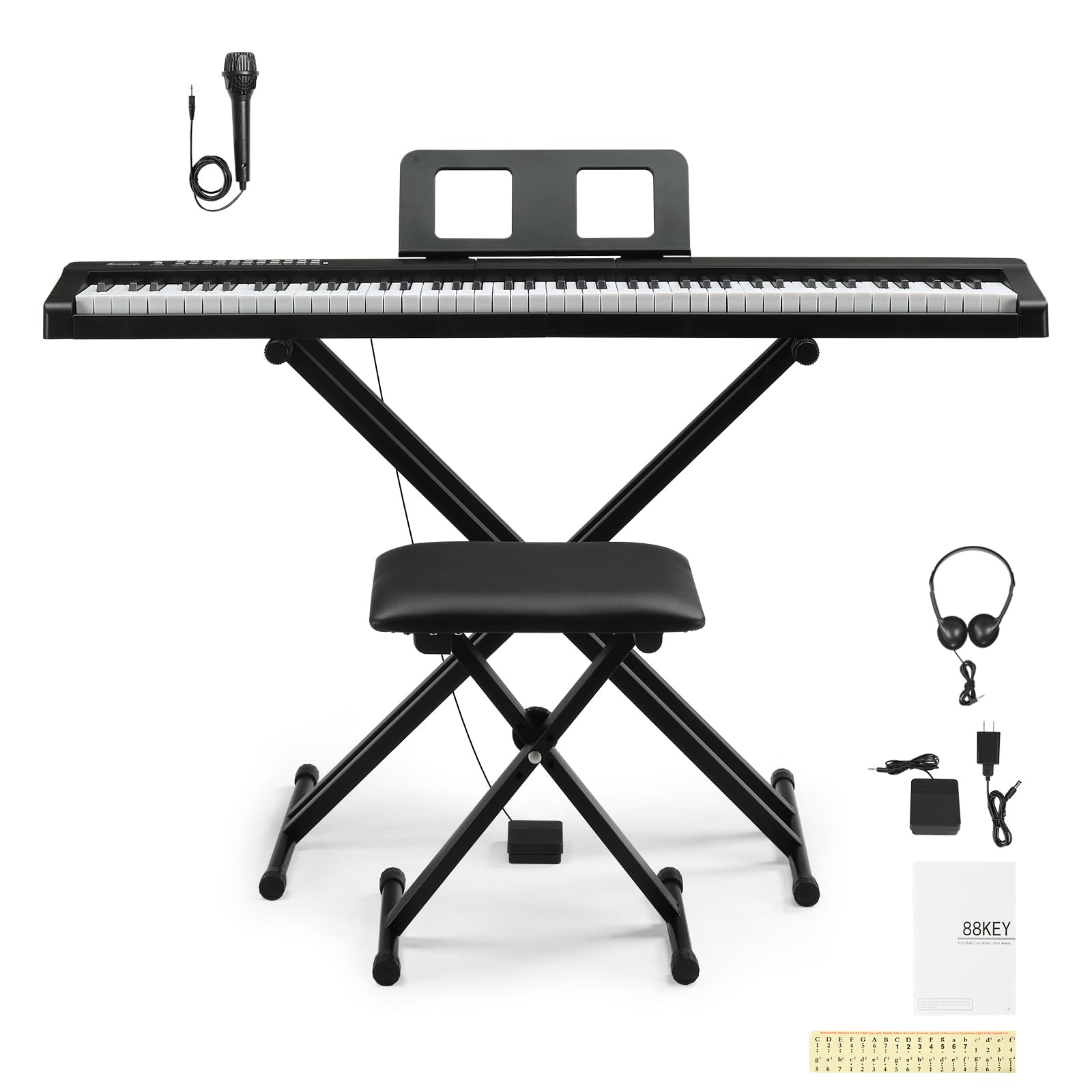 Bonnlo GPP-101 Piano Numérique à 88 Touches Semi-Lestées de Taille Standard, Piano avec Support et Tabouret, Pour les Amateurs de Piano, Noir