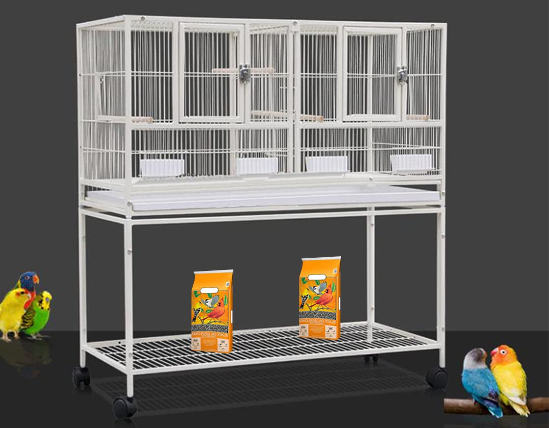 Combo Breeding Stacker Center Divided Breeder Bird Flight Double Rolling Cage Side Breeding Nest Door Feeder Doors with Water Food Cups Natural Wood