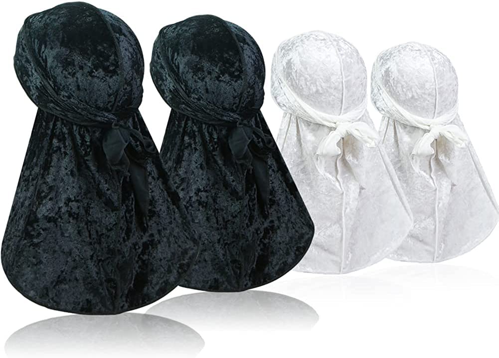 SYOSI4 Pcs Silky Durags for 360 Waves, Satin Doo Rag Durag Head Wraps with Extra Long Tail and Wide Straps for Men Women