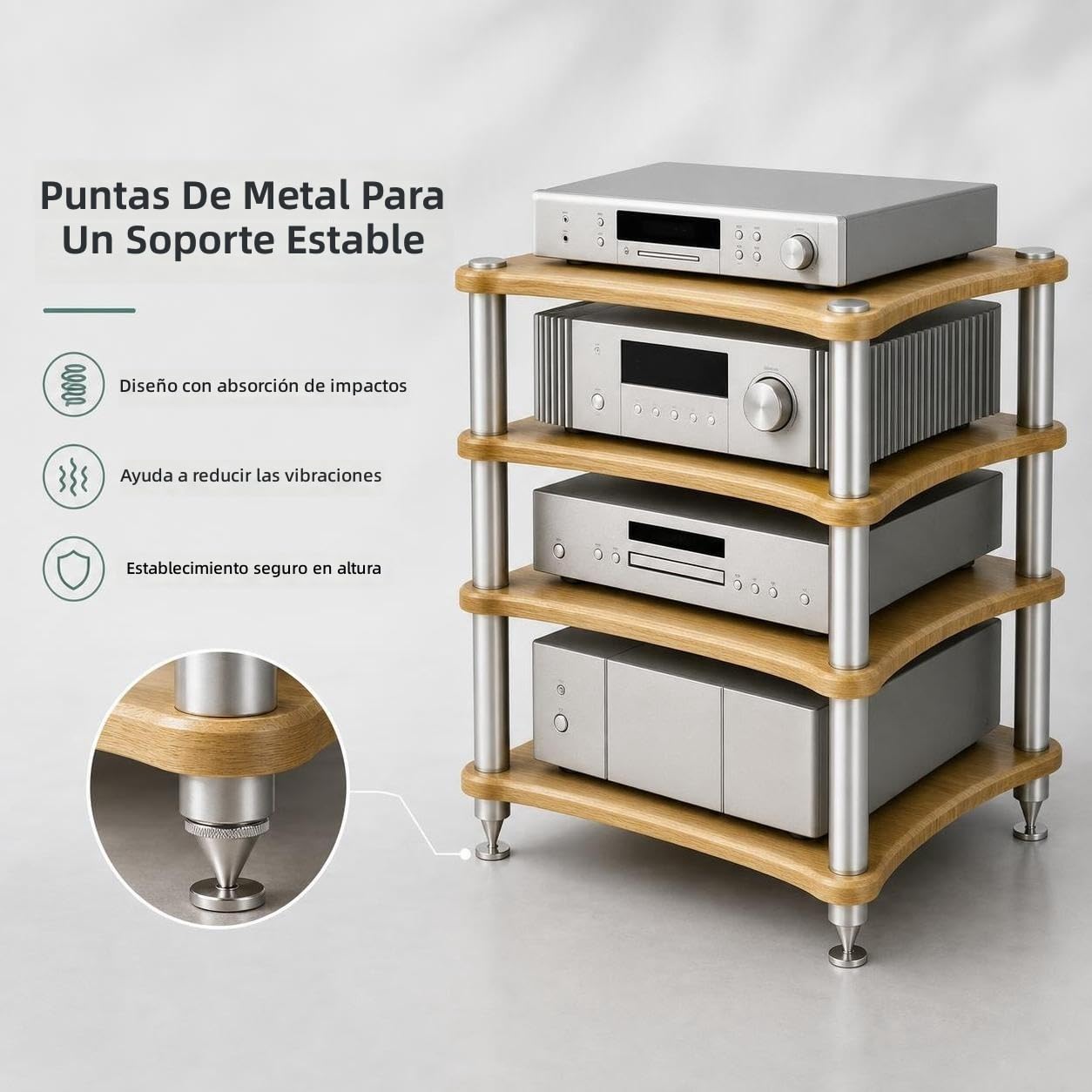 Mobiletto Rack per Apparecchiature Audio, Supporto per Amplificatore e Altoparlanti con Puntali Ammortizzanti, Rack Stereo Professionale per Impianti Audio (Teak, 2 Ripiani)