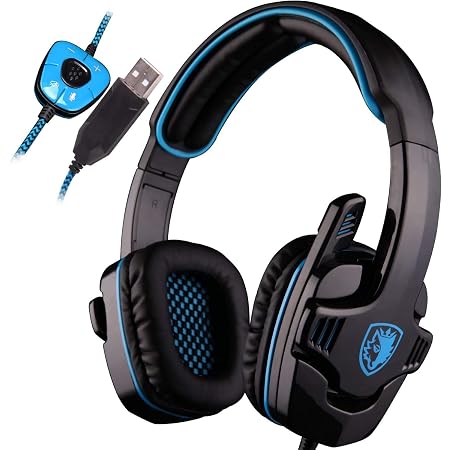 Amazon.com: SADES SA901 - Auriculares de diadema para juegos (sonido  envolvente 7.1, cancelación de ruido, micrófono y control de volumen de  graves profundos), color azul : Videojuegos