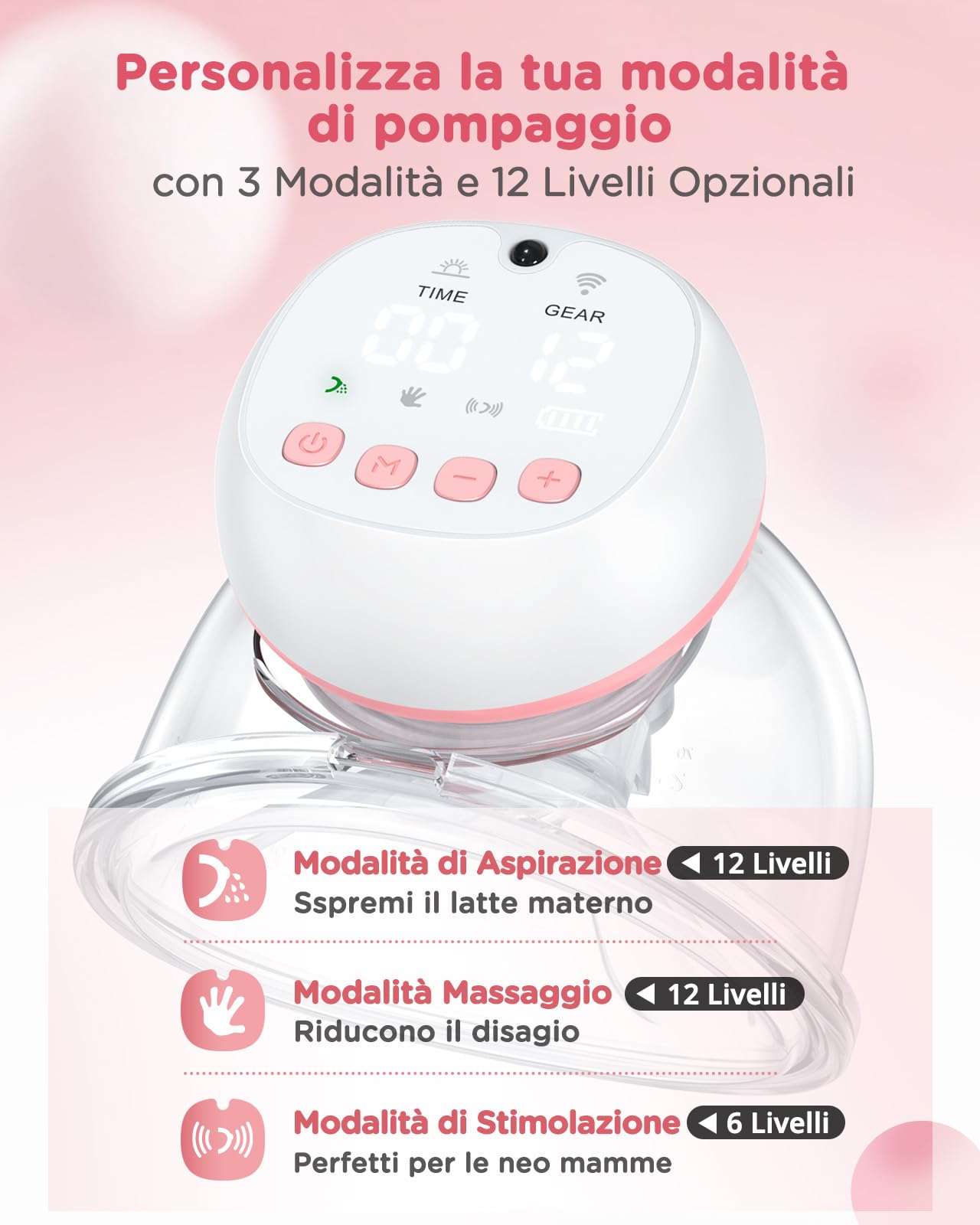 Jheppbay Tiralatte Elettrico Indossabile, 3 Modalità e 12 Livelli Tiralatte Neonati Elettrico Portatile Mani Libere con Telecomando, Flangia 17/19/21 mm, Senza BPA