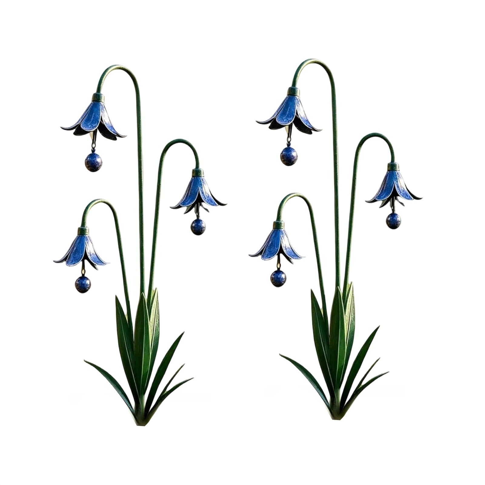 RetroNest Three Calla Lilies Garden Stake with Bells,Handmade 24 Inch Rustic Weatherproof Iron Outdoor Floral Stake for Patio Lawn Flower Bed,Gift for Gardeners C 2pcs