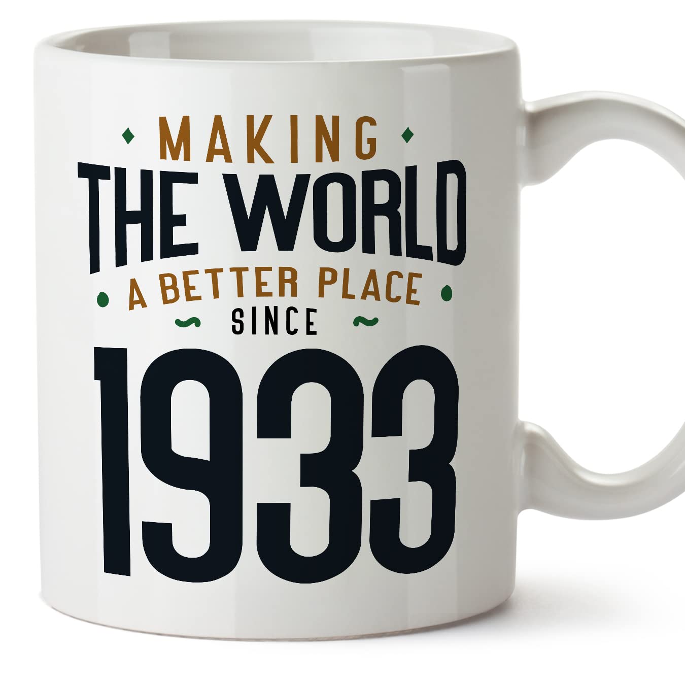 MUGFFINS 1933 Birthday Mug - in English - Making the World a Better Place - Funny Anniversary Present - 11 oz