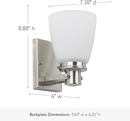 Miniatura 3 de Design House 589515 Atkinson - Lámpara de pared con forma de campana de vidrio esmerilado para pasillo, baño, vestíbulo, dormitorio, níquel satinado