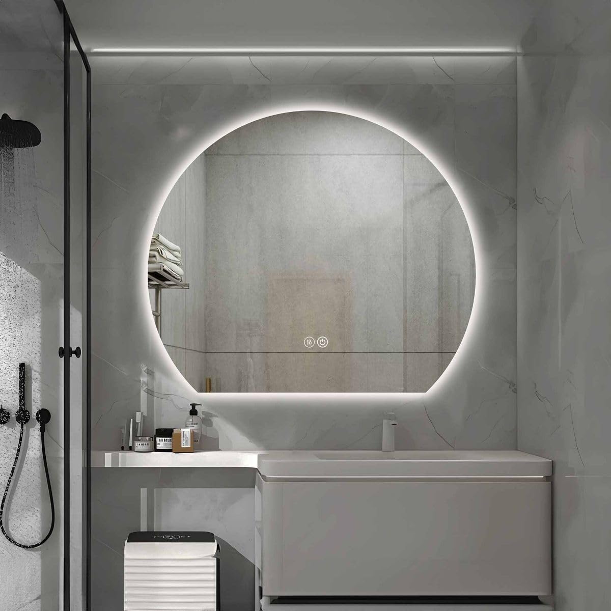 Miroir de salle de bain LED grand format Belvit 120 x 100 cm rectangulaire au design épuré
