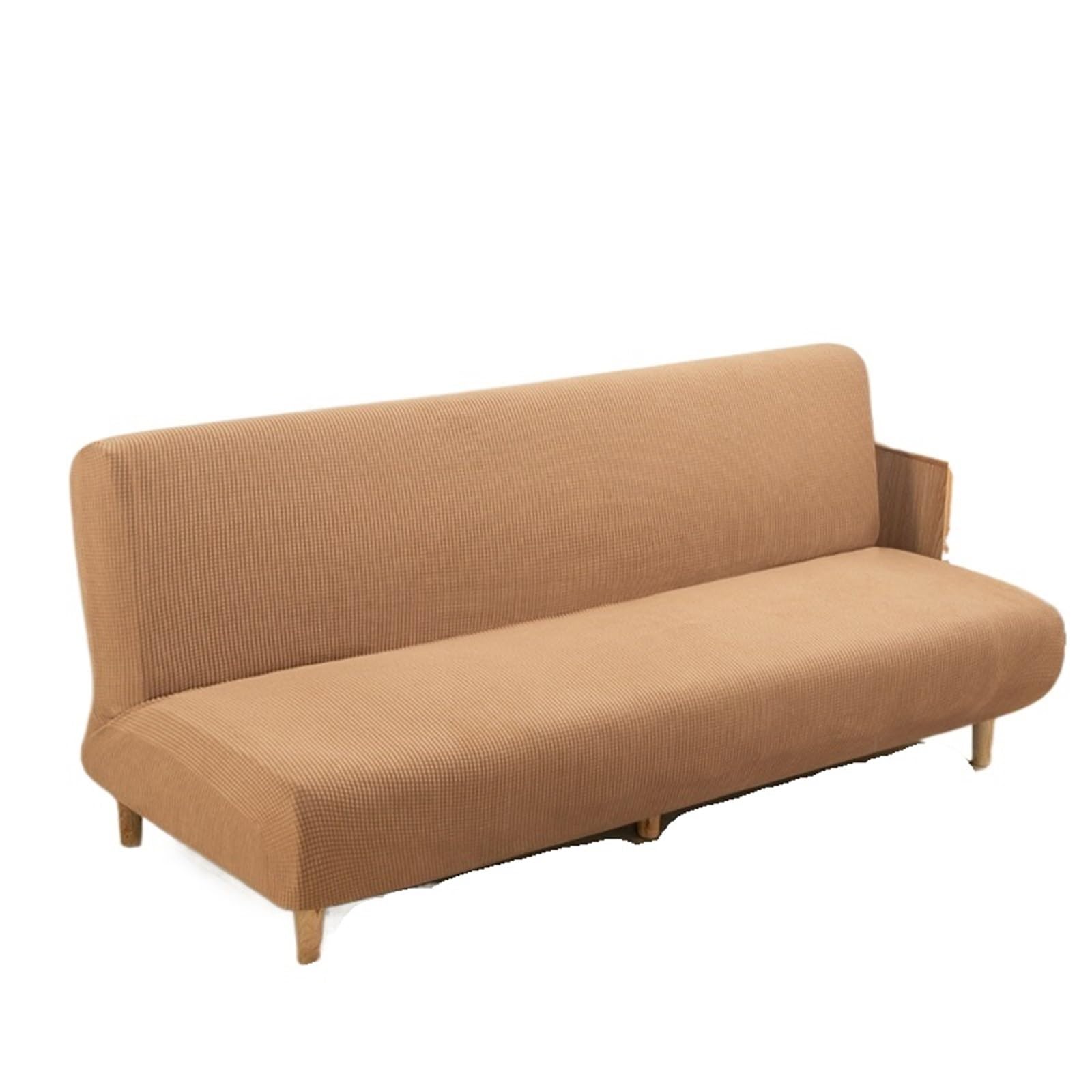 DHYUACN Armless Sofa Slipcover Polar Fleece Fabric Armless Sofa Bed Cover Without Armrest Big Elastic Folding Furniture Decoration(Beige,L 190-210cm)