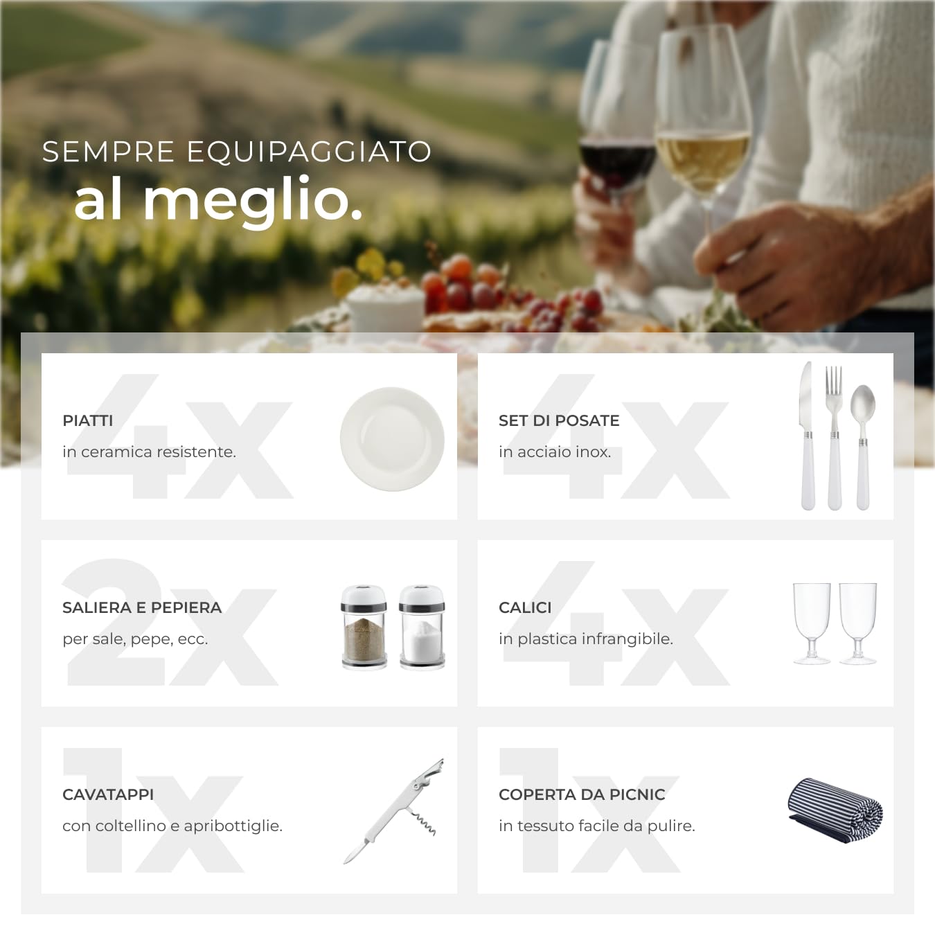 tectake®, cestino picnic 4 persone, cesto picnic vimini, coperta impermeabile, scomparto refrigerante, set picnic 23 pezzi, cestino termico picnic, camping accessori, camper, cesto picnic - Usedom