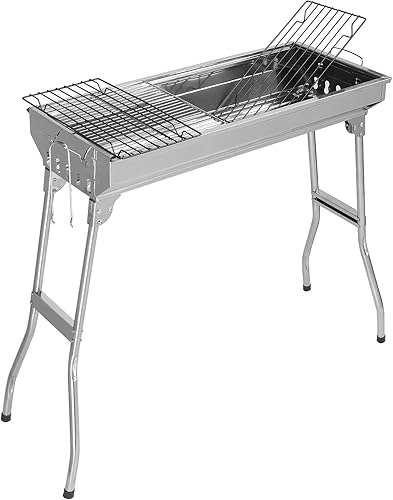 Miniatura 6 de Parrilla portátil de acero inoxidable, parrilla de barbacoa para cocinar al aire libre, camping, senderismo, picnic, jardín, playa, fiesta,