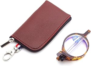 Lanomi Mini Reading Glasses Round Women Men Blue Light Filter Reading Aid Compact Foldable Visual Aid Small Glasses with Pocket Case