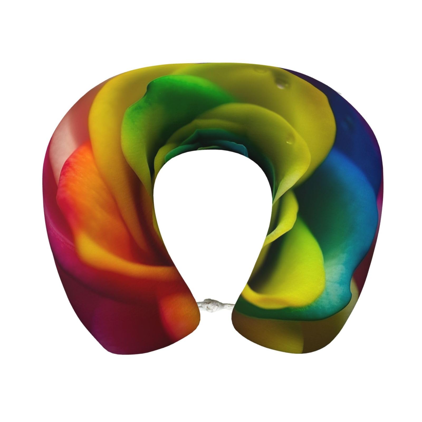 peiyeety Rainbow Flower Travel Pillow Memory Foam - Comfortable U Shape Neck Pillows for Sleeping, Neck and Head Support Portable Airplane Pillow Adjustable Flight Pillow, Washable Cover