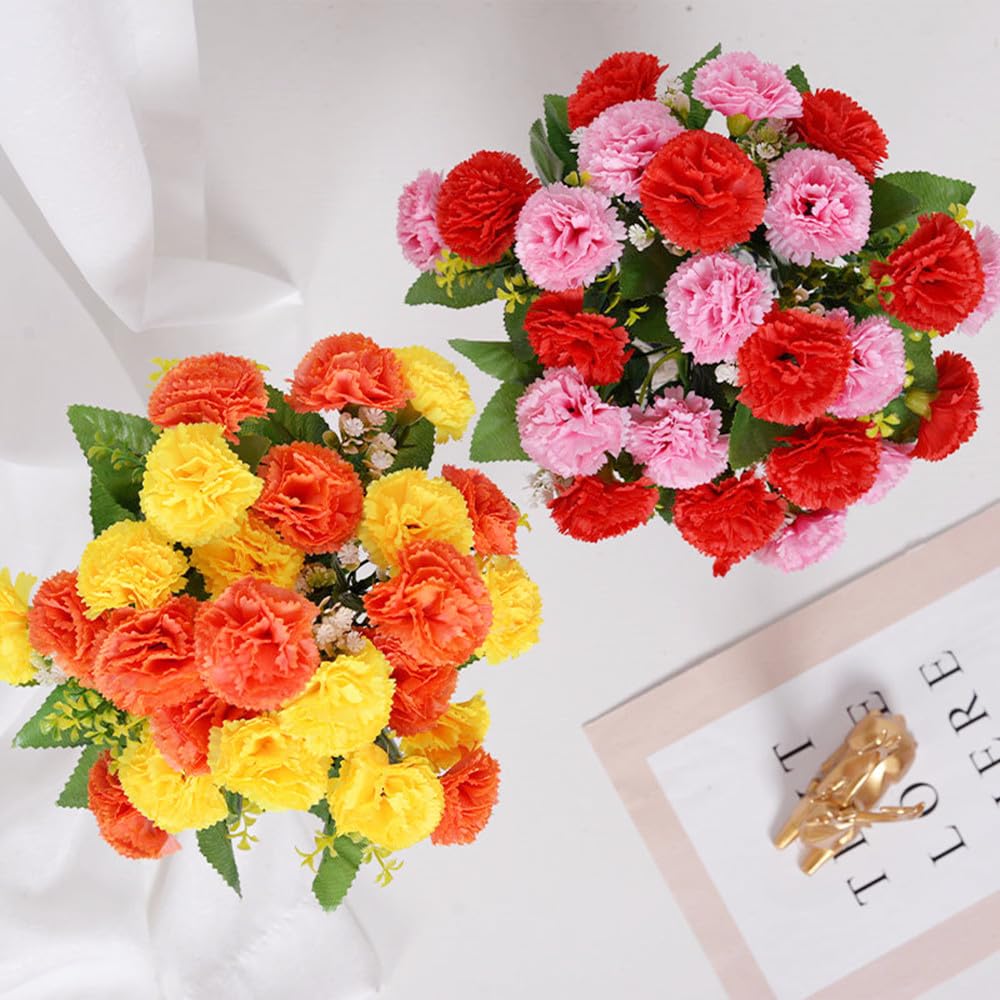 4Pack Artificial Carnations Flowers,48 Heads Bunch of Outdoor UV Resistant No Fade Silk Artificial Flower for Home Party and Wedding Decor Flower Arrangements(Multicolor) - Image 4