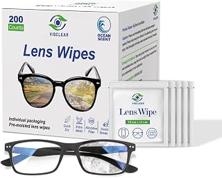 Lens Wipes for Eyeglasses, 200 Counts, Extra Moist Individually Wrapped Eyeglass Cleaner Wipes, Safe from Scratches and Streak, Glass Wipes for Eyeglasses, Camera Lens & Electronic Screens