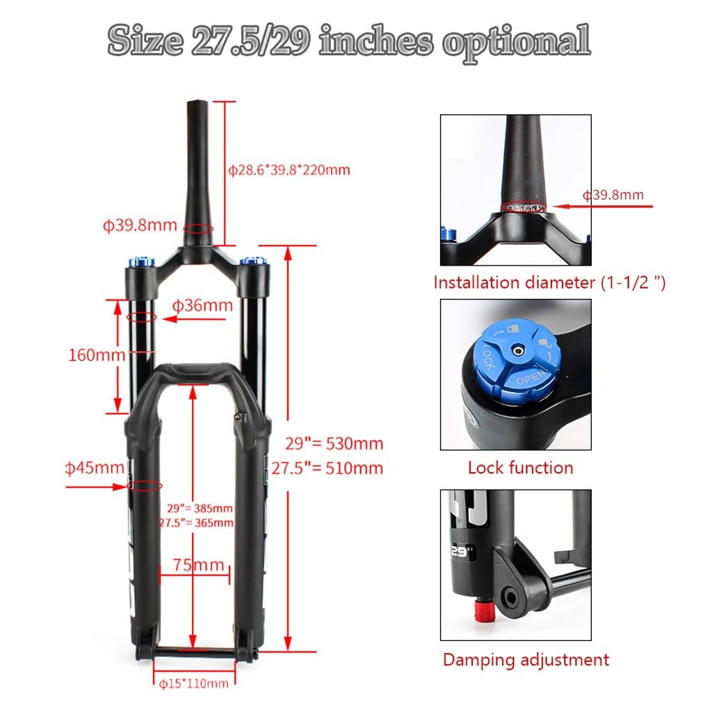 Widelec MTB 27,5 29 cala ze stopu aluminium, rura stożkowa 1-1/2", przedni pistolet do roweru górskiego, ręczny kołek blokujący 15 x 110 mm