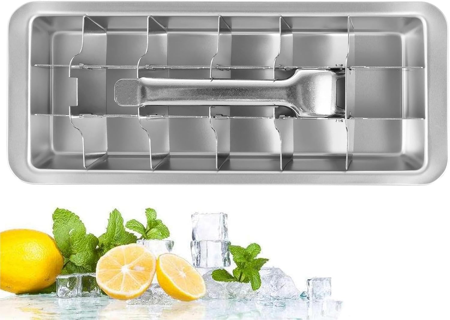 NIHUIFDPY Stainless Steel Ice Cube Tray, 18 Slot Quick Release Mold | Vintage Mechanical Lever: Pull The Handle To Crack And Separate Cubes Instantly. Perfect For Fast Cocktail Prep At Parties.-image-4