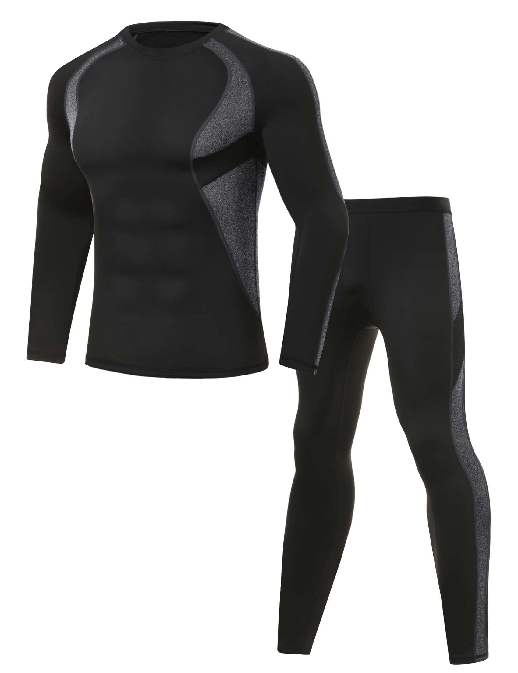 TereceyMen's Thermal Underwear Set Base Layer Compression Set Thermal Long Sleeve Tops and Bottoms