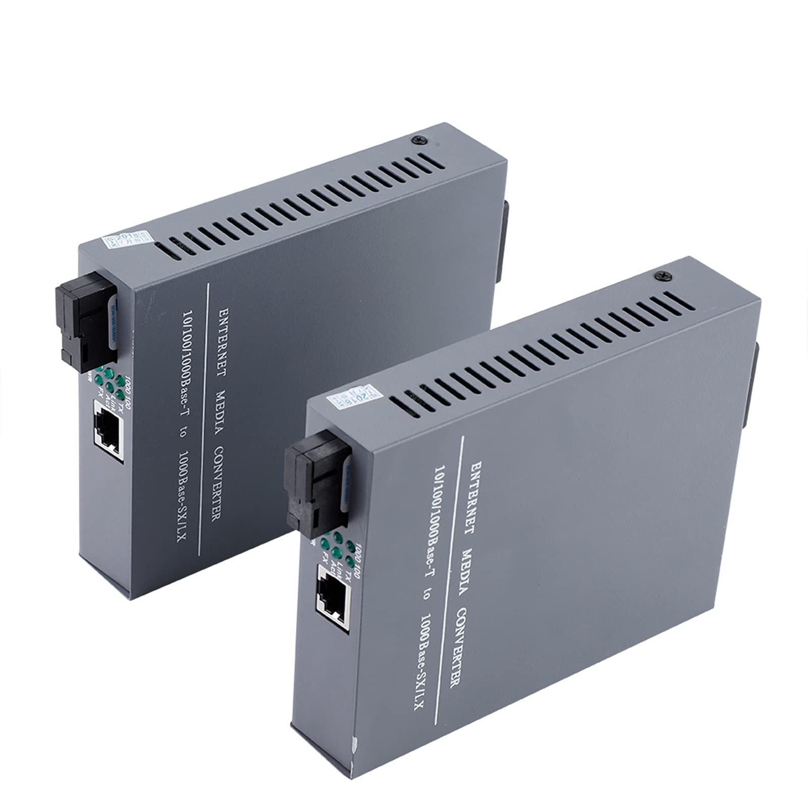 Fabater Lot de 2 Convertisseurs de Média Fibre Gigabit SC Monomode, émetteur-récepteur Optique 10/100/1000 Mbps RJ45 vers 1000Base-SX/LX, Conforme IEEE802.3z, jusqu'à 20 Km, Lot de 2