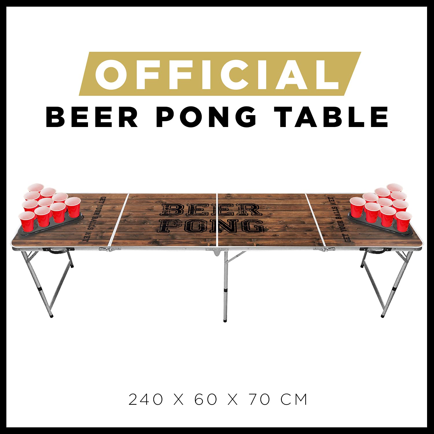 Beer Pong Set Completo Con Luces LED – Mesa Oficial De 240 Cm Con 22 Copas Rojas, 4 Bolas Y Soportes (OriginalCup)