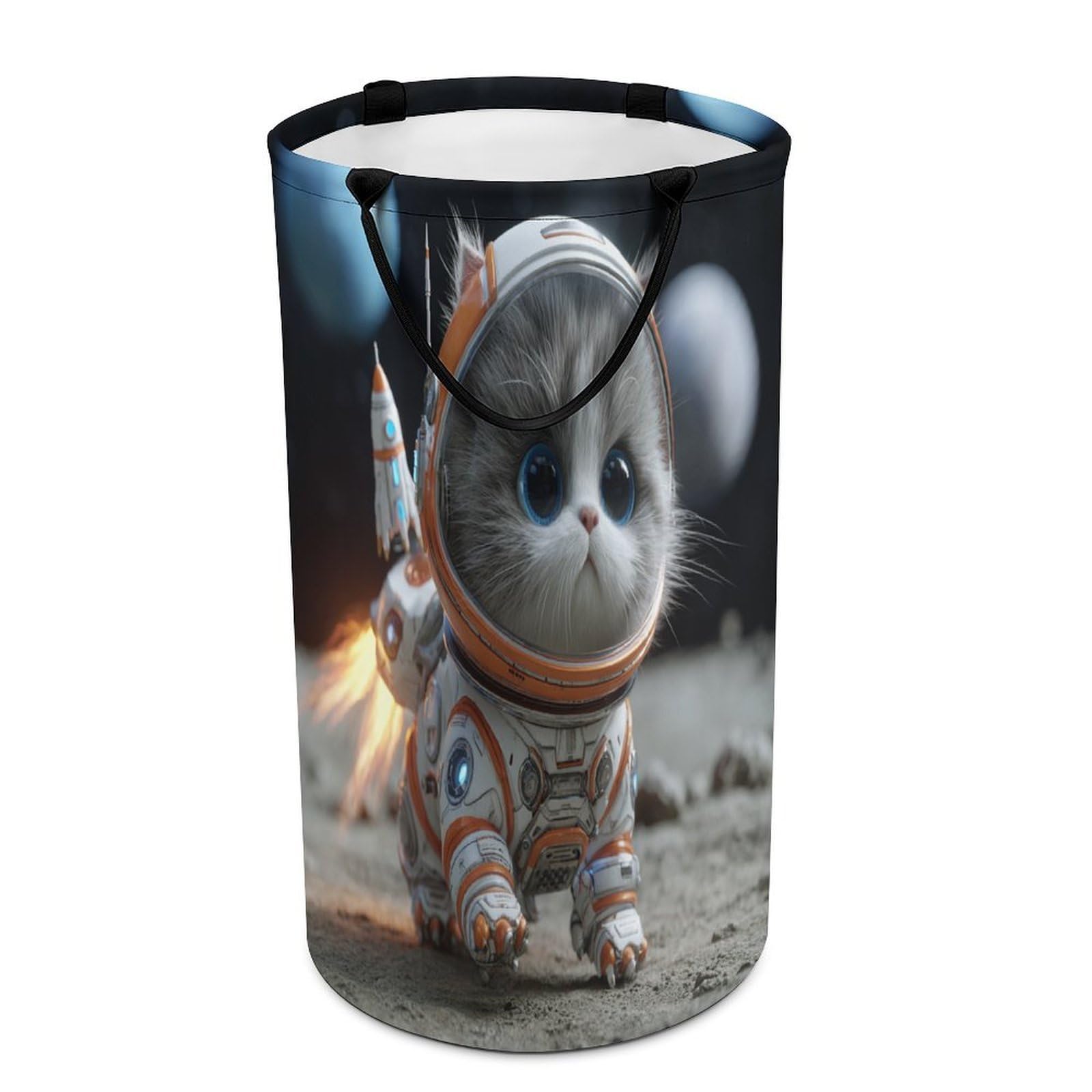 LUYYSKY Funny Cute Kitten Astronaut Versatile Storage Laundry Basket, Modern Cartoon Space Outer Space Galaxy Planet Animals Cat Large Capacity Bathroom Hamper With Handle