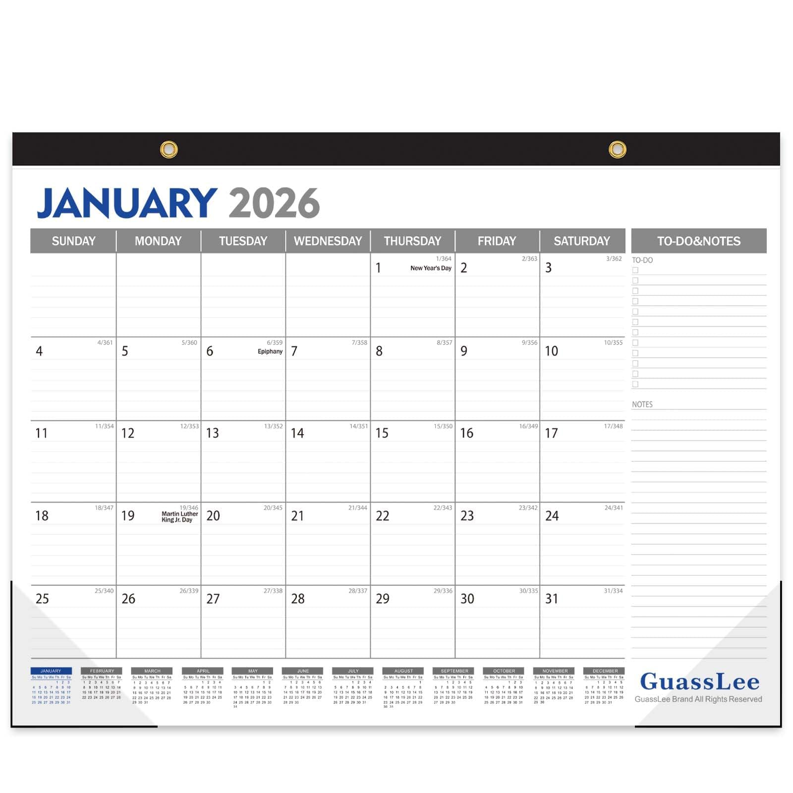GuassLee Desk Calendar 2026-2027, 22" x 17" Large Desktop Wall Calendar Planner 2026 Runs from Jan. 2026 to Jun. 2027 with Julian Date To-do &amp; Notes for School Home School Office Organizing