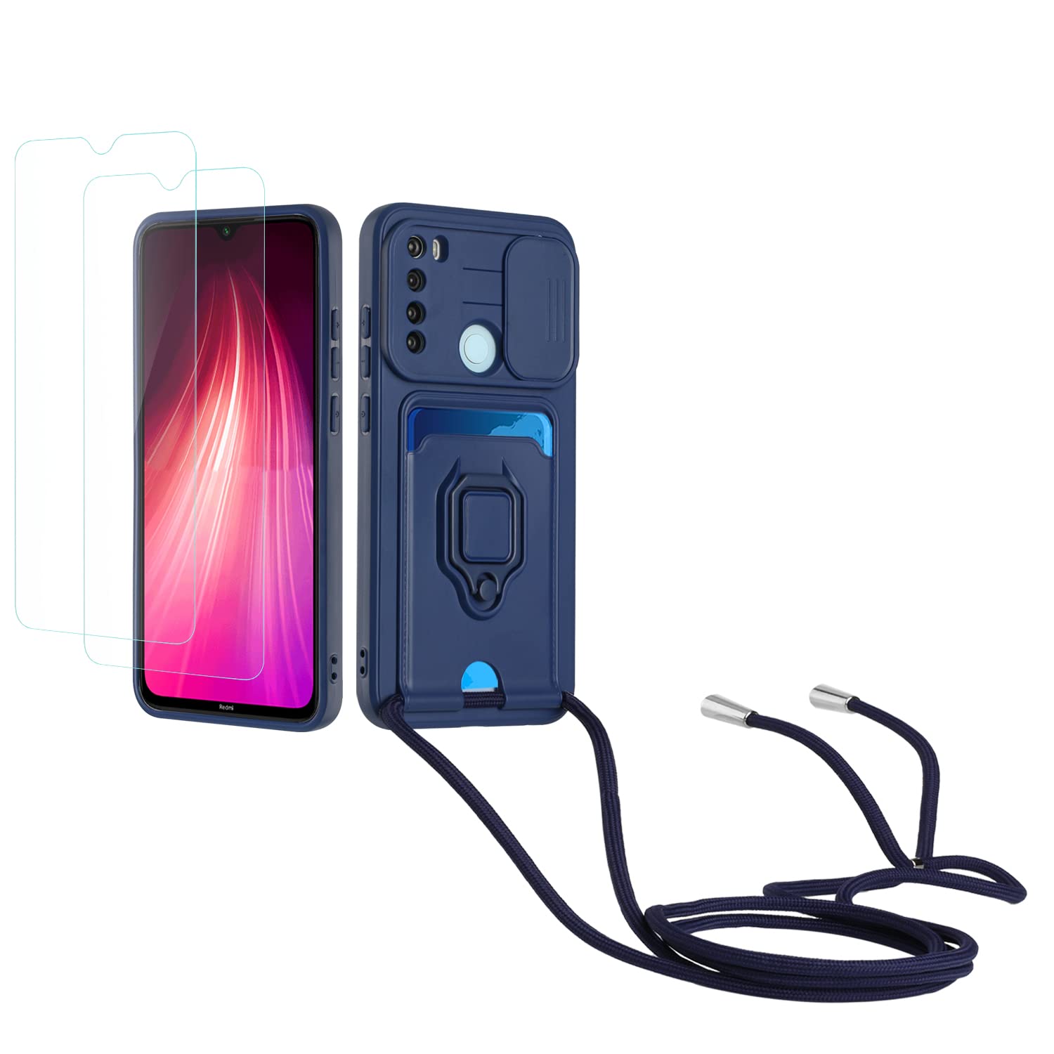 Kaslly Funda con Cuerda para Samsung Galaxy A35+[2 Pack Protector Pantalla],Case con Ranura para Tarjetas,Cubierta de Cámara Deslizante Proteger,Doble Cara Protección-Negro — view 34