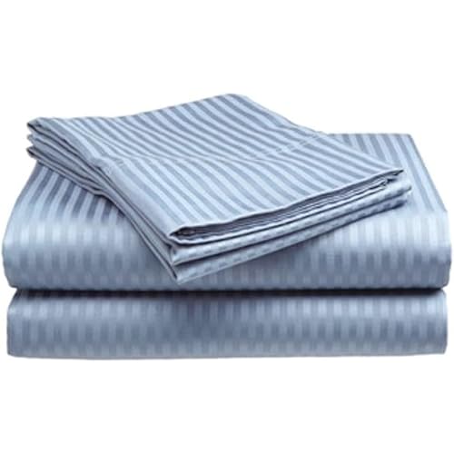 CrystalTowels Microfiber Bed Sheets Set - 3-Piece Soft Sheet Set, Stripe Pattern w/Sateen Finish, Full Size Sheets Deep Pocket Set - Light Blue