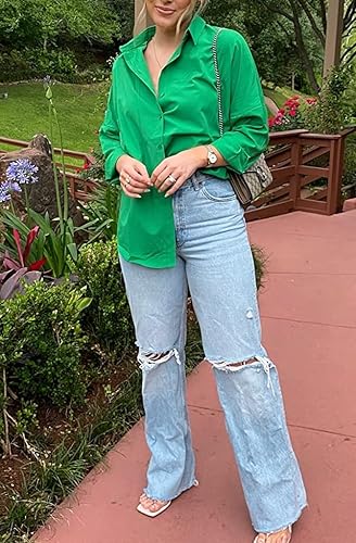 Miniatura 3 de BIG DART - Camisas de gran tamaño con botones para mujer, blusas informales de verano con manga larga