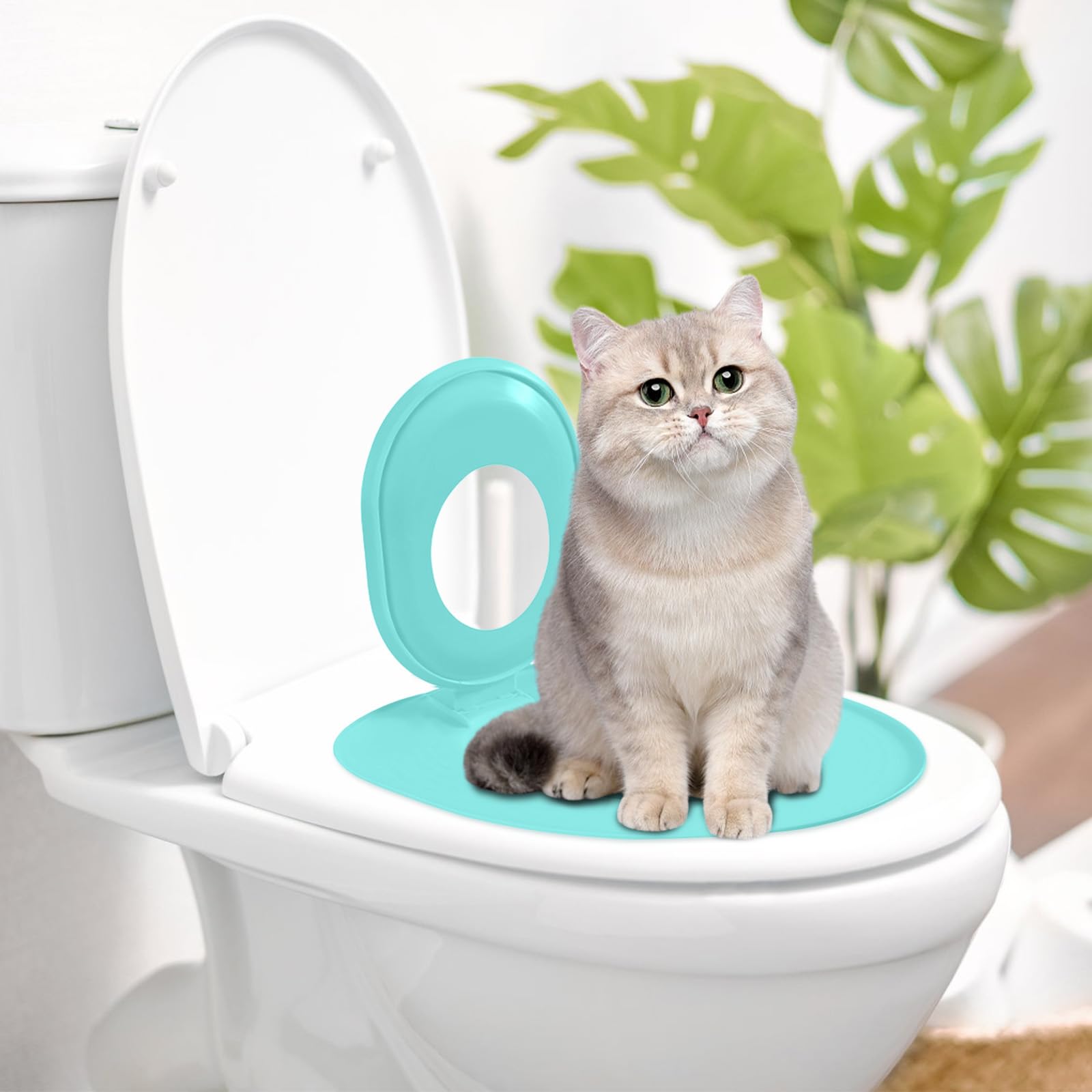 Cat Toilet Seat Training Kit, Cat Toilet Traiining System, Teach to Use, Reusable Thrainer, Trainig Seat Tool, Box for Pet Cleaning (Blue)