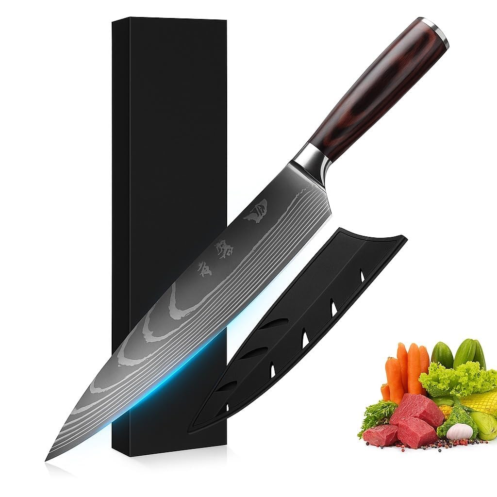 CRENTILA Chefs Knife 8 Inch Ultra Sharp High Carbon German Stainless Steel Forged Blade,for Meat Cutting, Ergonomic Wooden Handle, Premium Chef Knife with Cover &Gift Box for Home Kitchen Restaurant-picture-29