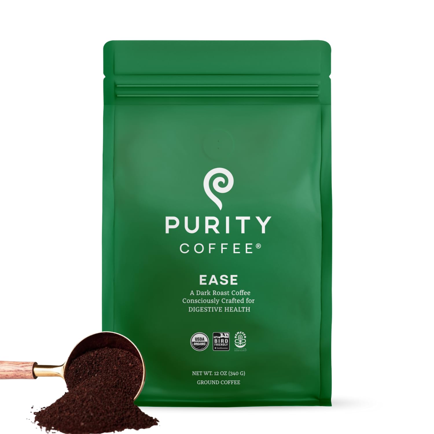 Purity Coffee EASE Low Acid Dark Roast Ground (12oz Bag) | Specialty-Grade USDA Organic Arabica Blend | Third Party Tested for Mold, Mycotoxins & Pesticides