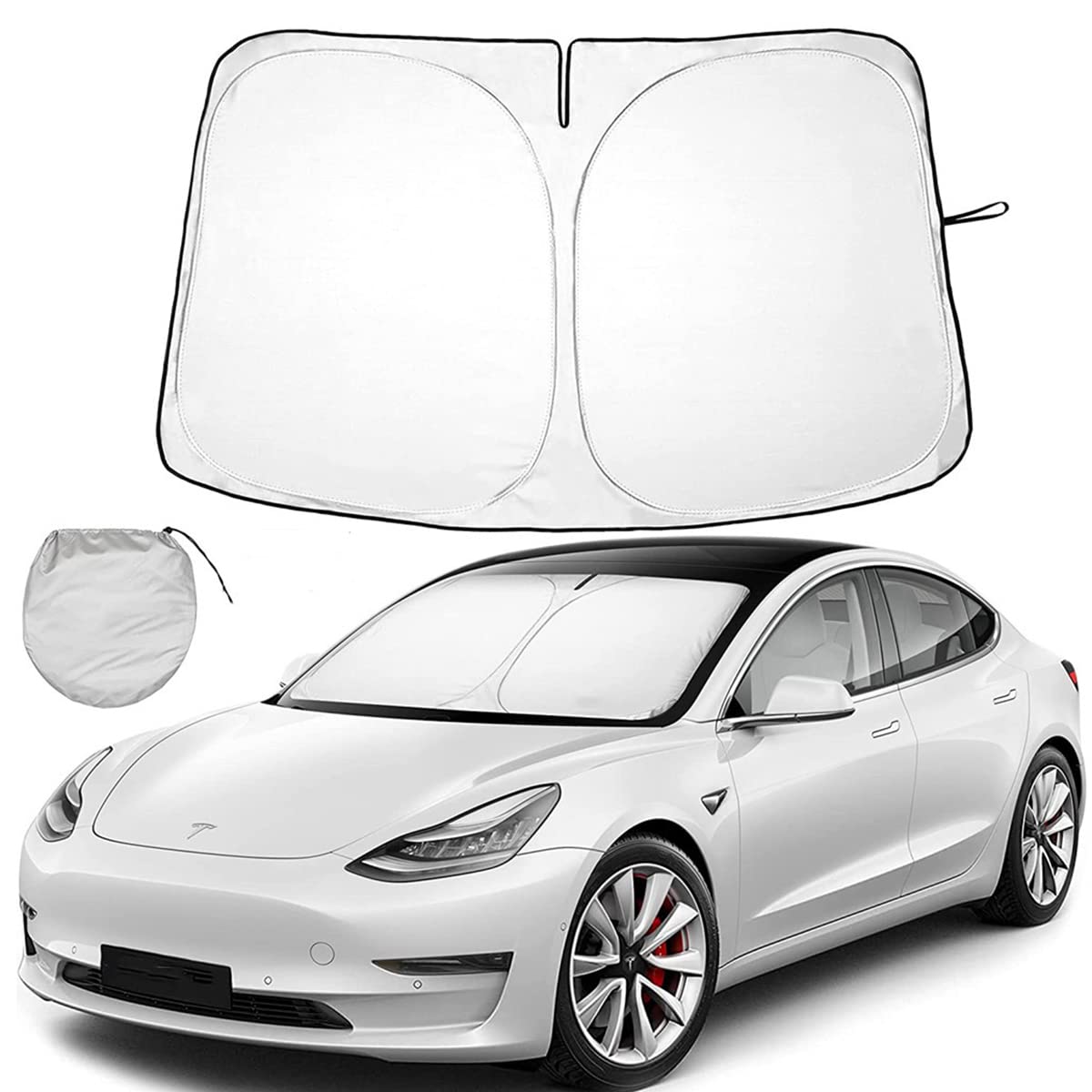 NALANDAWindshield Sunshade Fit for Tesla Model Y Size 143 93cm, Silver and Black