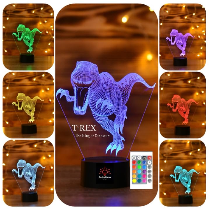 Dinosaur 3D ILLUSION Kids Night Light,16 Colors Dimmable with Remote Control,Best Christmas Birthday Gift for 3,4,5,6,7,8 Year Old Boys,Dinosaur Toys,Bedroom Decoration Desk Lamp,T rex dinosaur toy