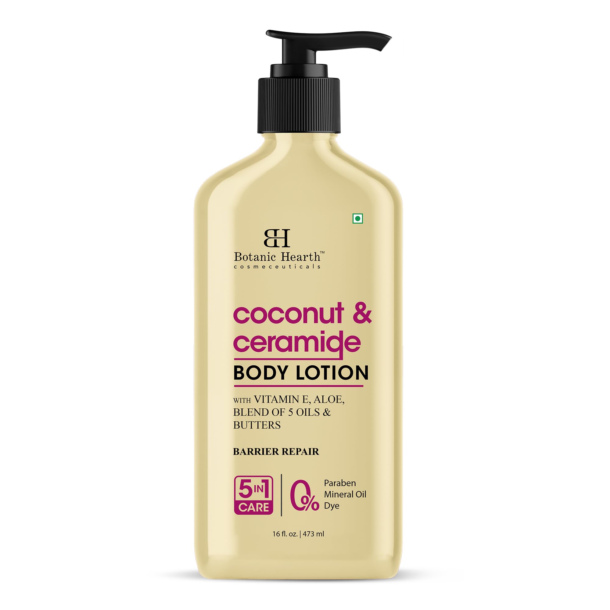 Botanic Hearth Coconut & Ceramide Body Lotion | Barrier Repair with 5 Oil Blend & Butters, Deep Hydration, Paraben Free, 5-in-1 Care, 16 fl oz / 473 ml