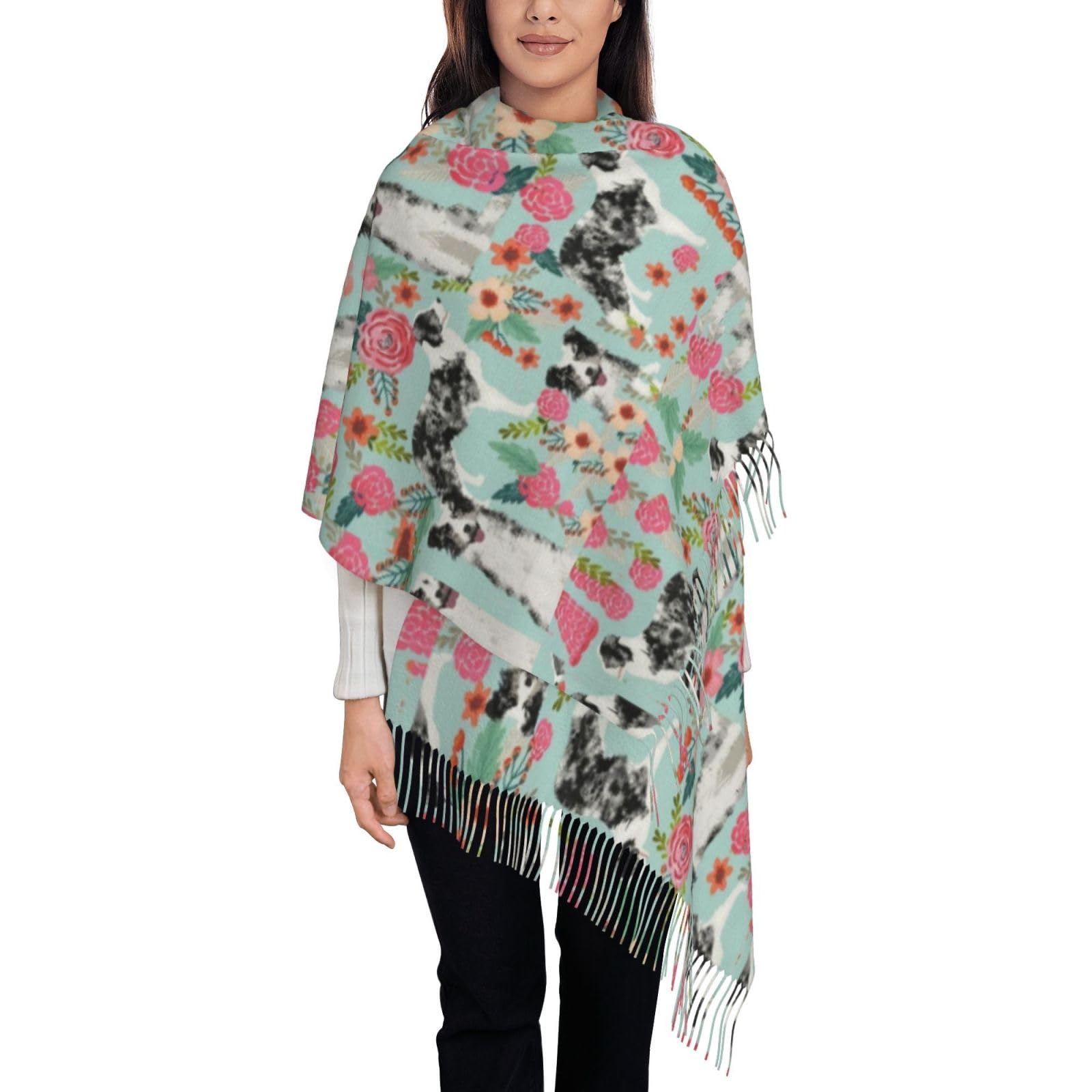 KazUp Blue Merle Border Collie Cute Blue Merle Collie, Scarf Womens Large Soft Cashmere Feel Shawls Wraps Light Stole 192x75 cm