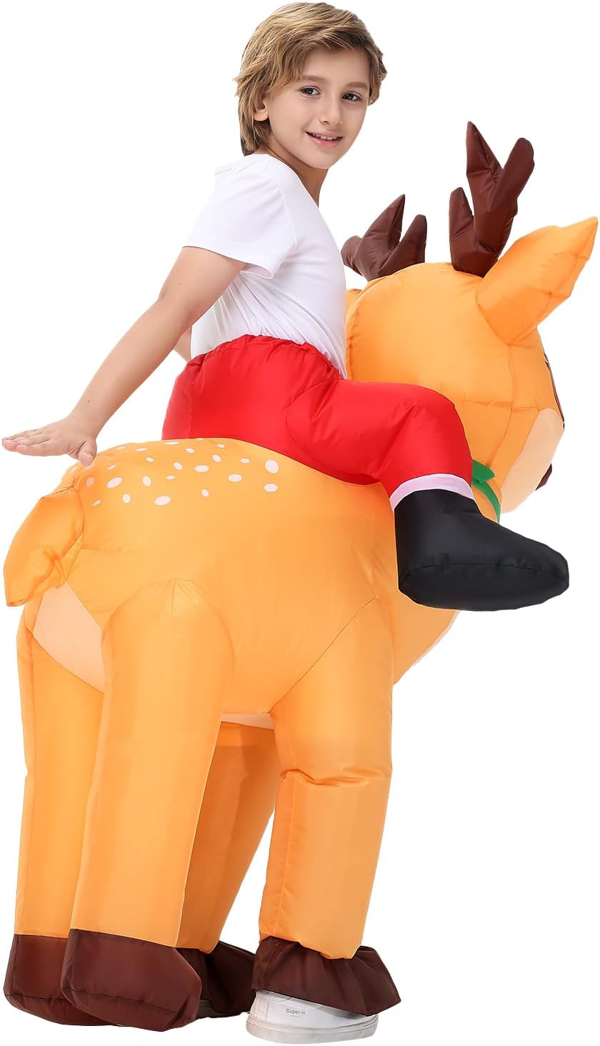Inflatable Reindeer Costume Kids - Blow Up Elk Deer Halloween & Christmas Costume for Boys & Girls Cosplay