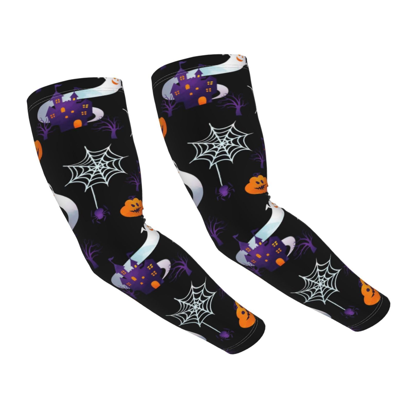 GDUUASB Funny Halloween Bats Arm Sleeves, Halloween Cooling Sun Protection Sports Sleeves for Men Women Golf Basketball