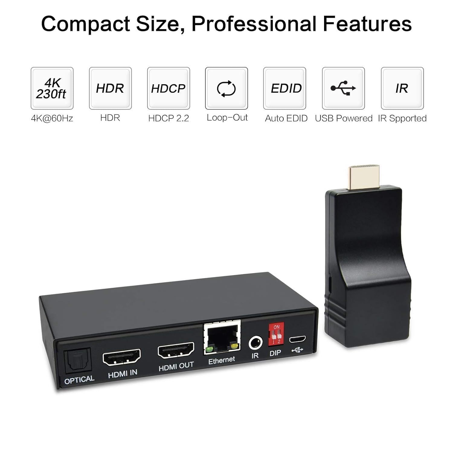 DDMALL 4K HDMI Extender Over CAT5e/CAT6 Cable with Local Loop Out, Up to 230ft/70m at 4K@60Hz, HDR, HDCP 2.2/1.4, HDMI 2.0, EDID, Supports SPDIF and Analog Audio, Transmitter and Receiver Kit (HE-35)