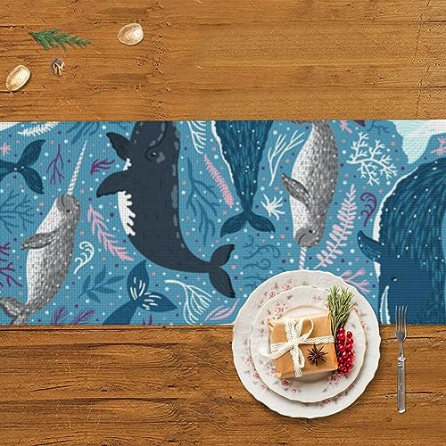 Chemin de table en lin motif baleine pour décoration table automne - 6