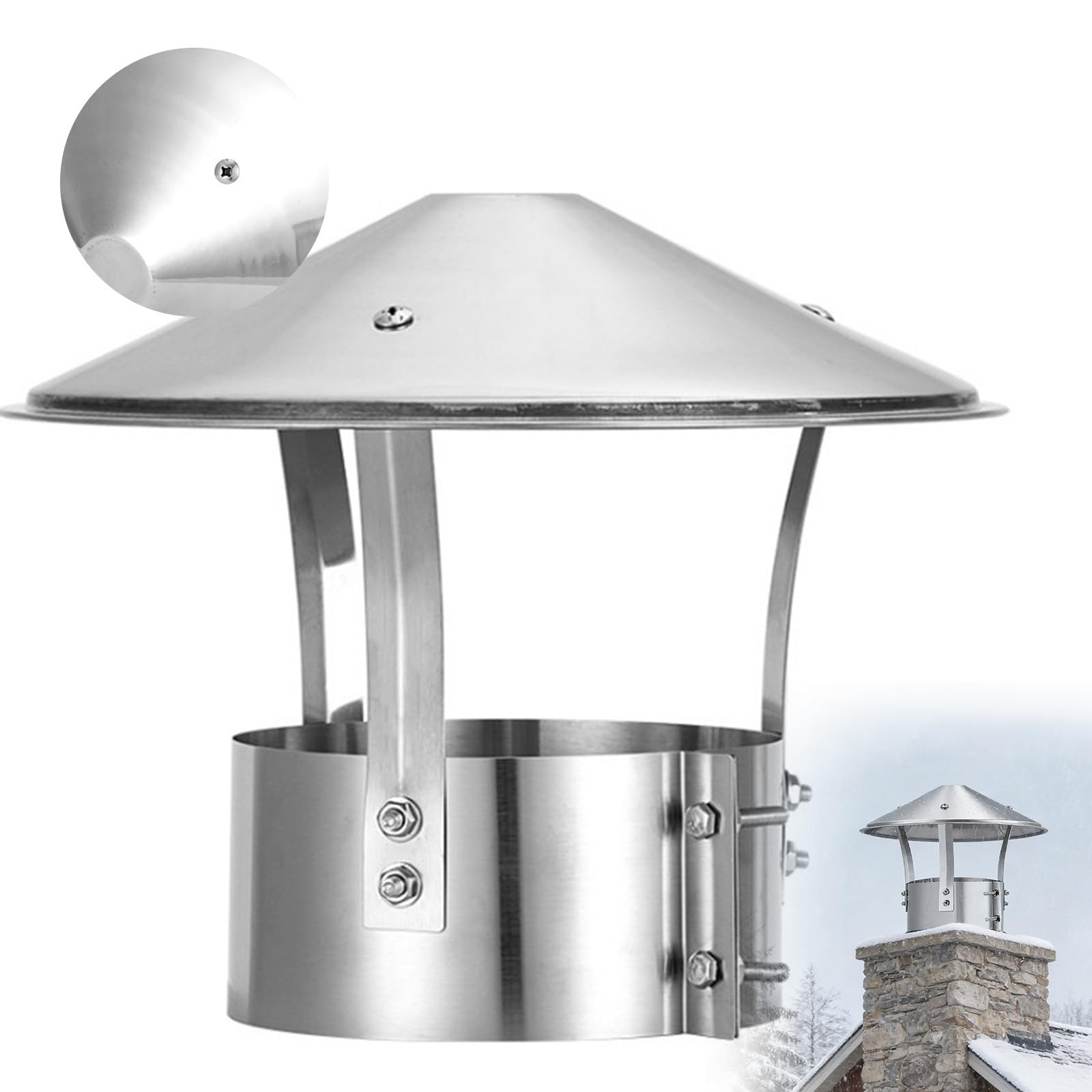 Sombrerete Chimenea, Cubierta de lluvia para Chimenea de Acero Inoxidable para Chimeneas y Tubos de Estufa – Sombreros para Chimeneas para Exteriores – 100/125/150/160/170/180MM(200mm)