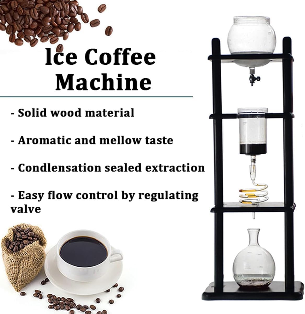 Cold Brew Drip Tower,1000ml Iced Coffee Maker,5-8 Cups, for Commercial Office,Home, Tea Houses