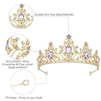 Vista 4 de AHONEY Purple Gem Gold Tiara and Crown for Women, Crystal Mermaid Princess Tiaras for Rapunzel, Wedding, Birthday, Prom, Halloween Party